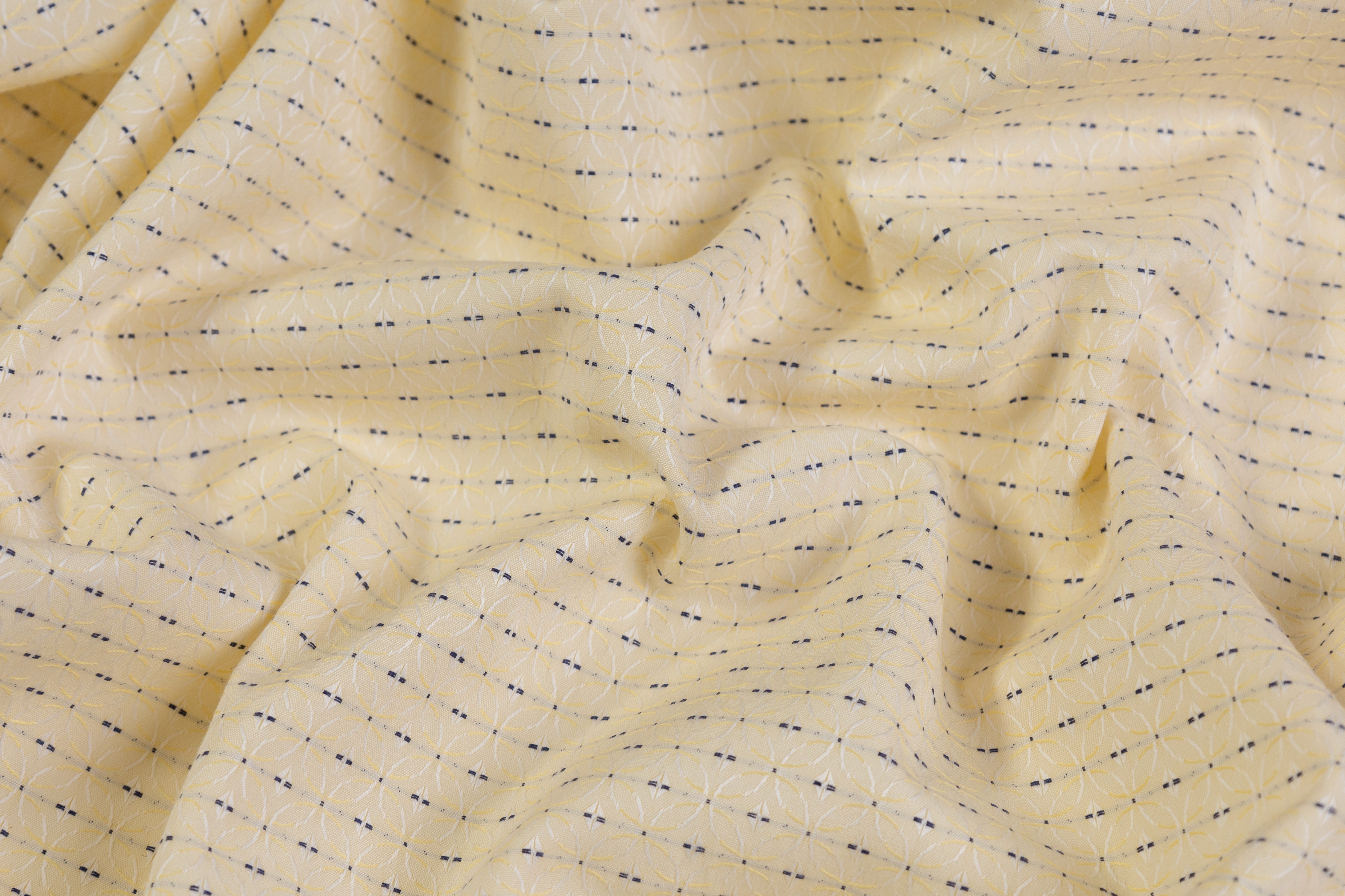 Italian Cotton Jacquard Shirting - Pale Yellow / Navy