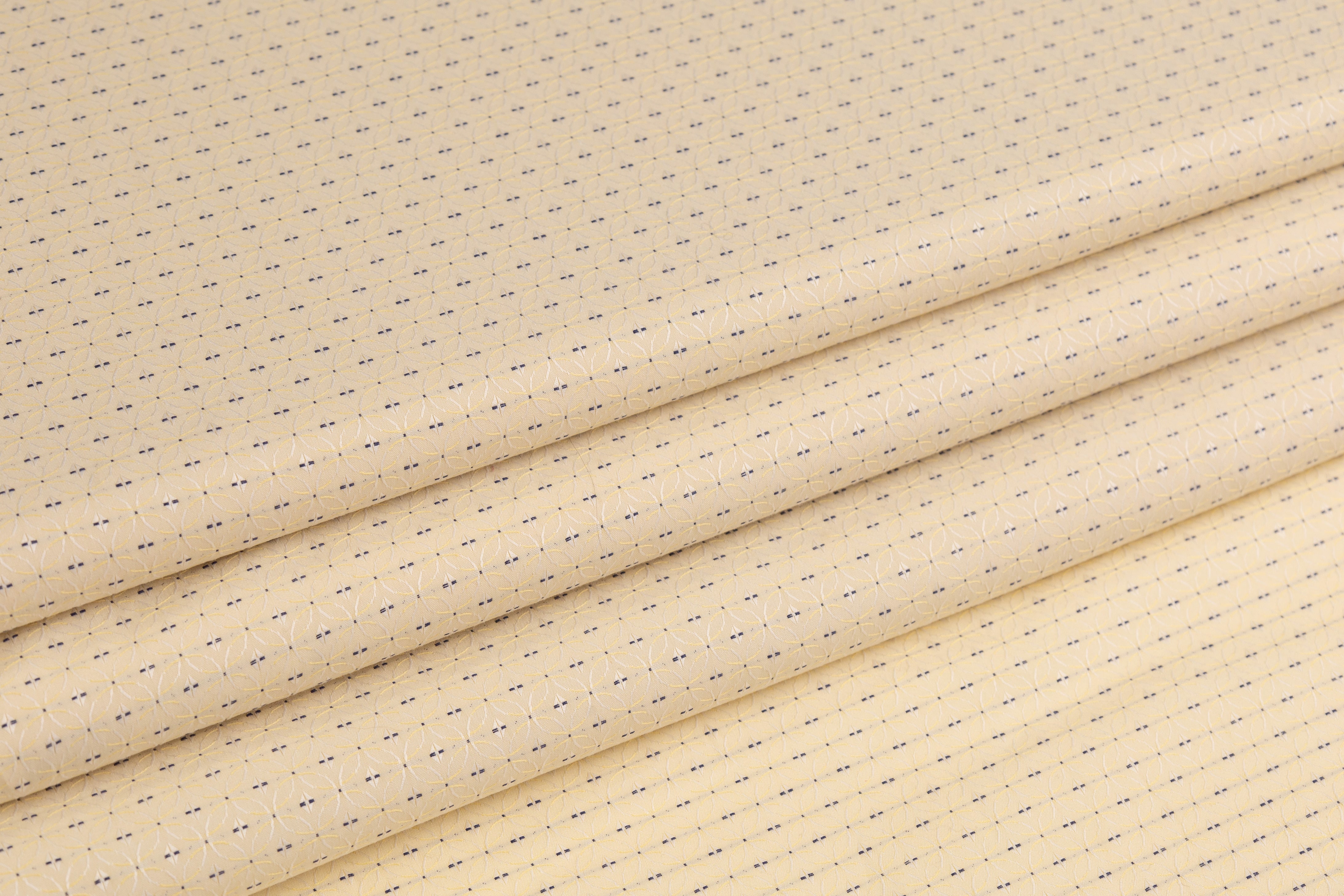 Italian Cotton Jacquard Shirting - Pale Yellow / Navy