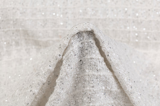 Sequined Chenille Tweed - White