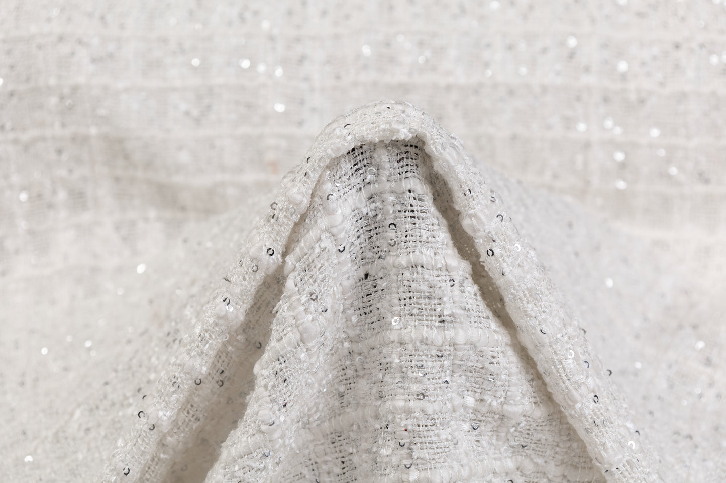 Sequined Chenille Tweed - White