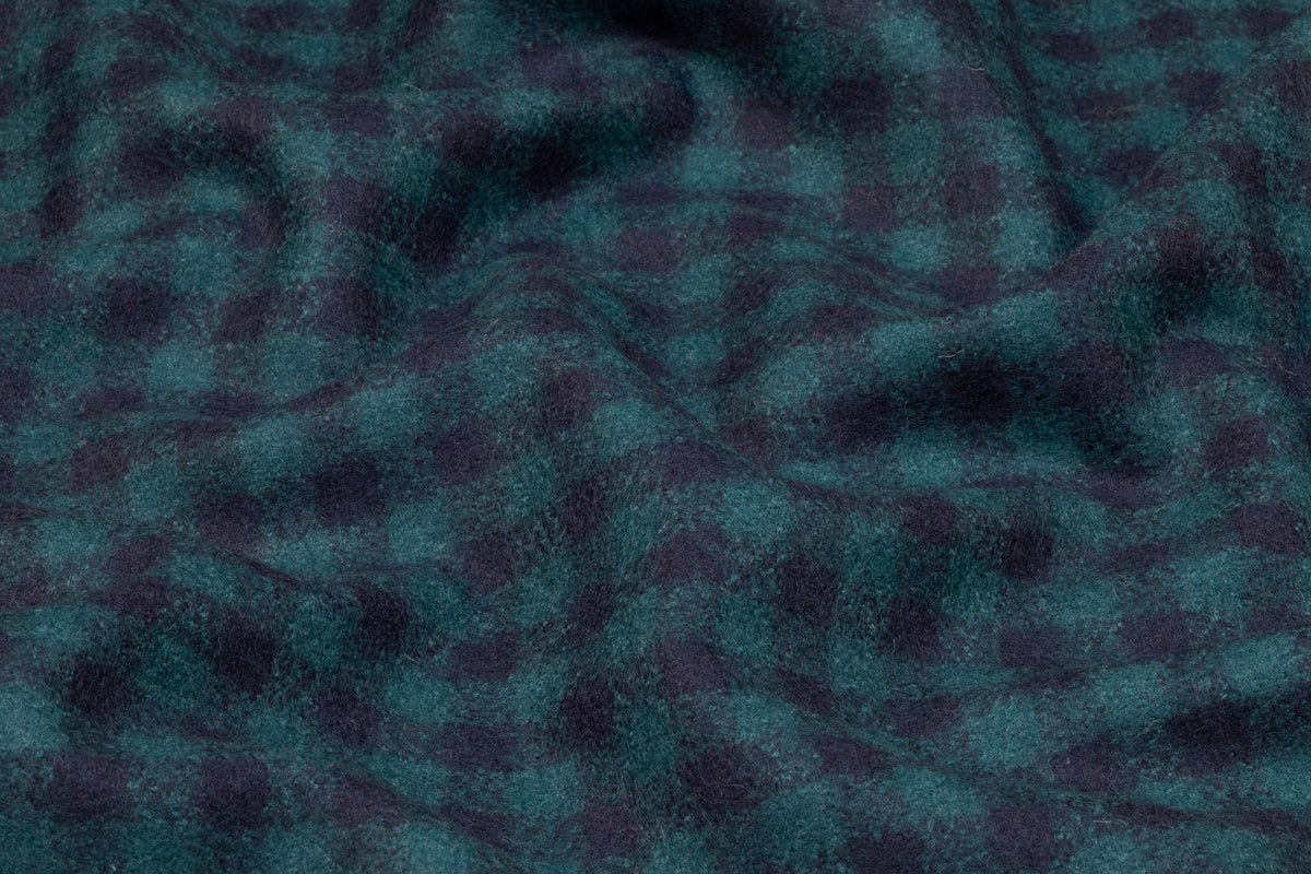 Checked Italian Felted Wool Blend - Teal / Navy Blue
