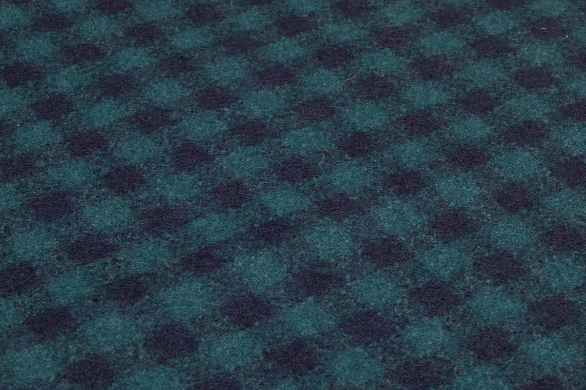 Checked Italian Felted Wool Blend - Teal / Navy Blue