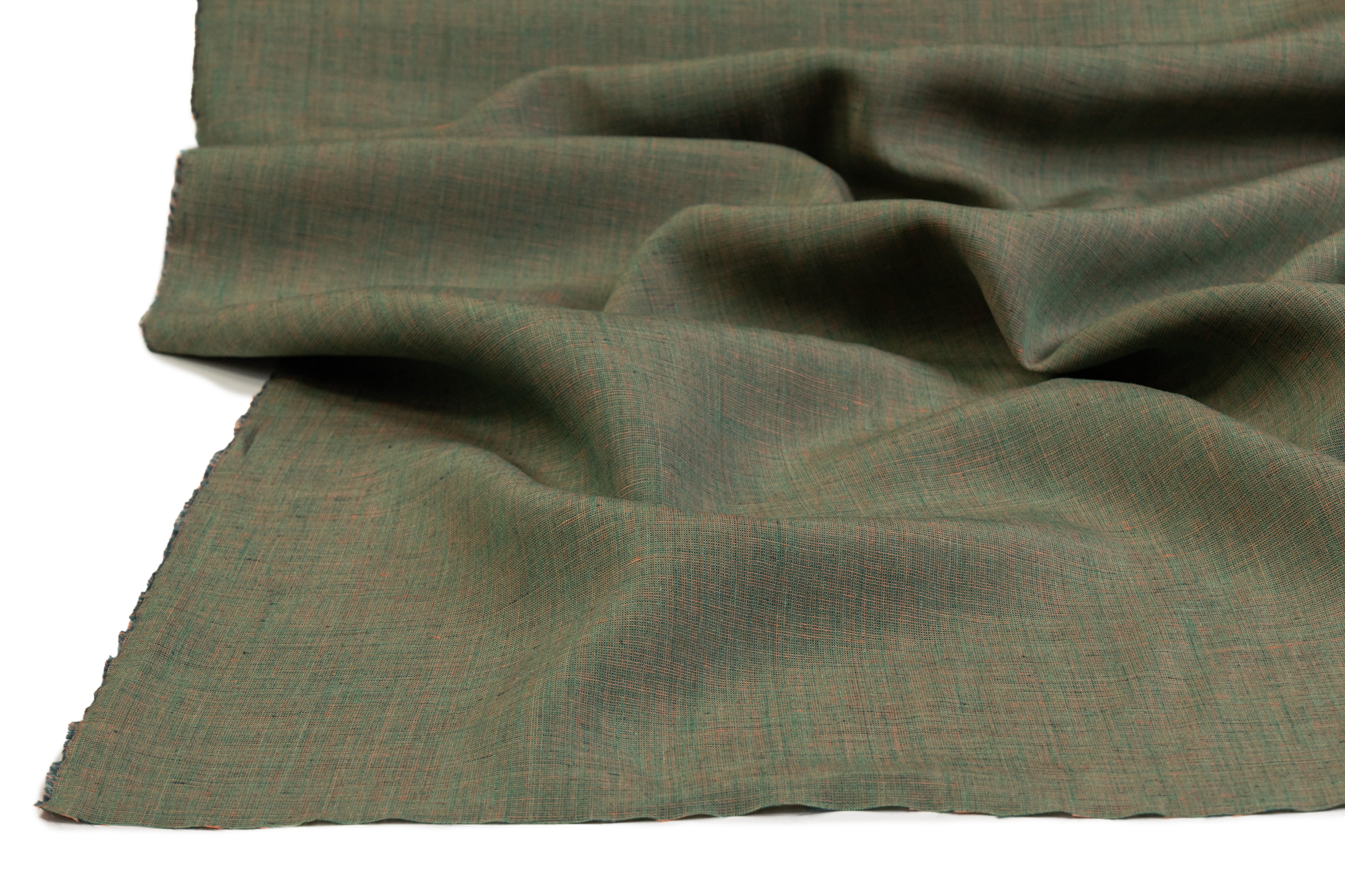 Two Tone Italian Linen - Green / Peach