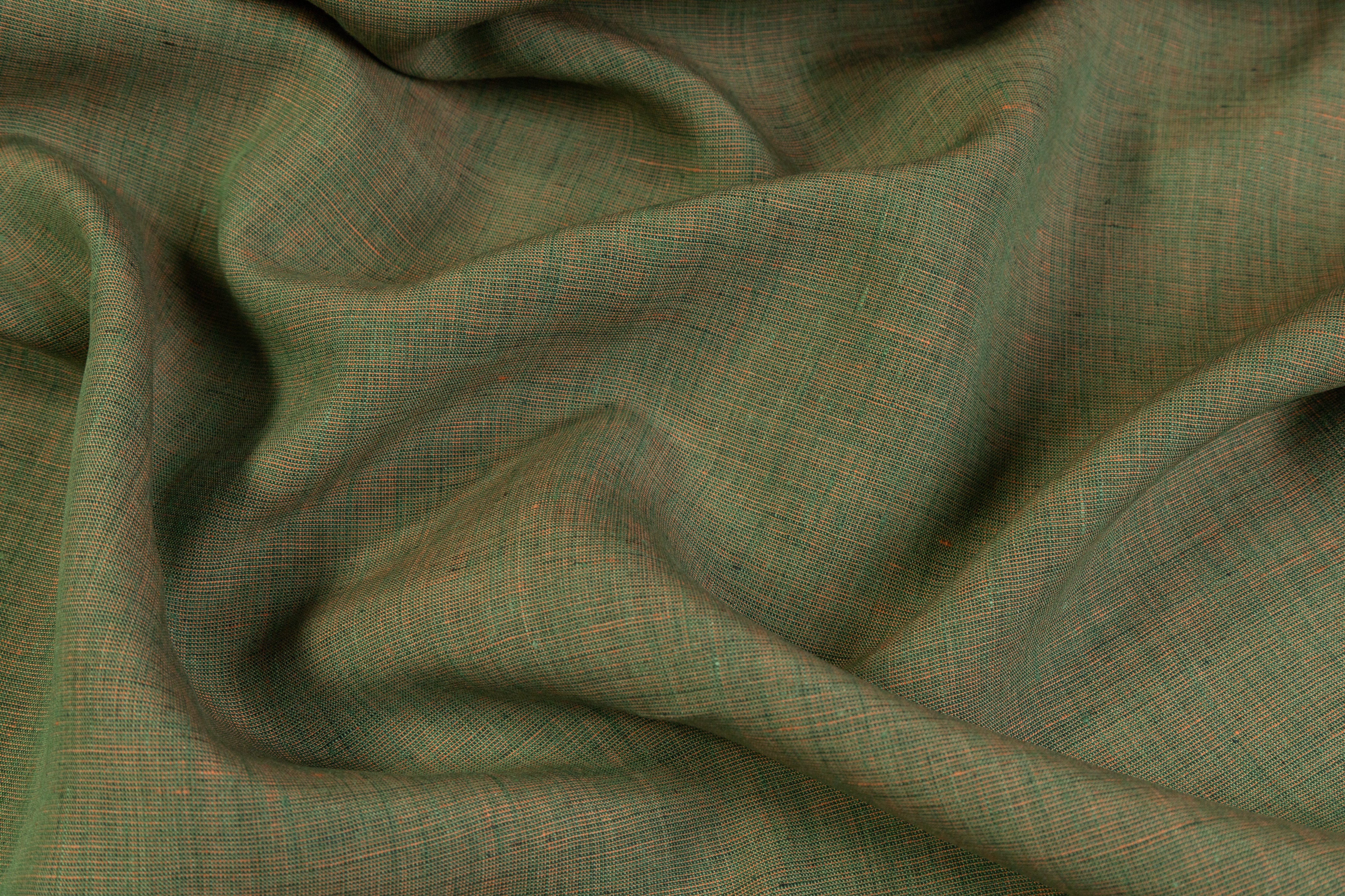 Two Tone Italian Linen - Green / Peach