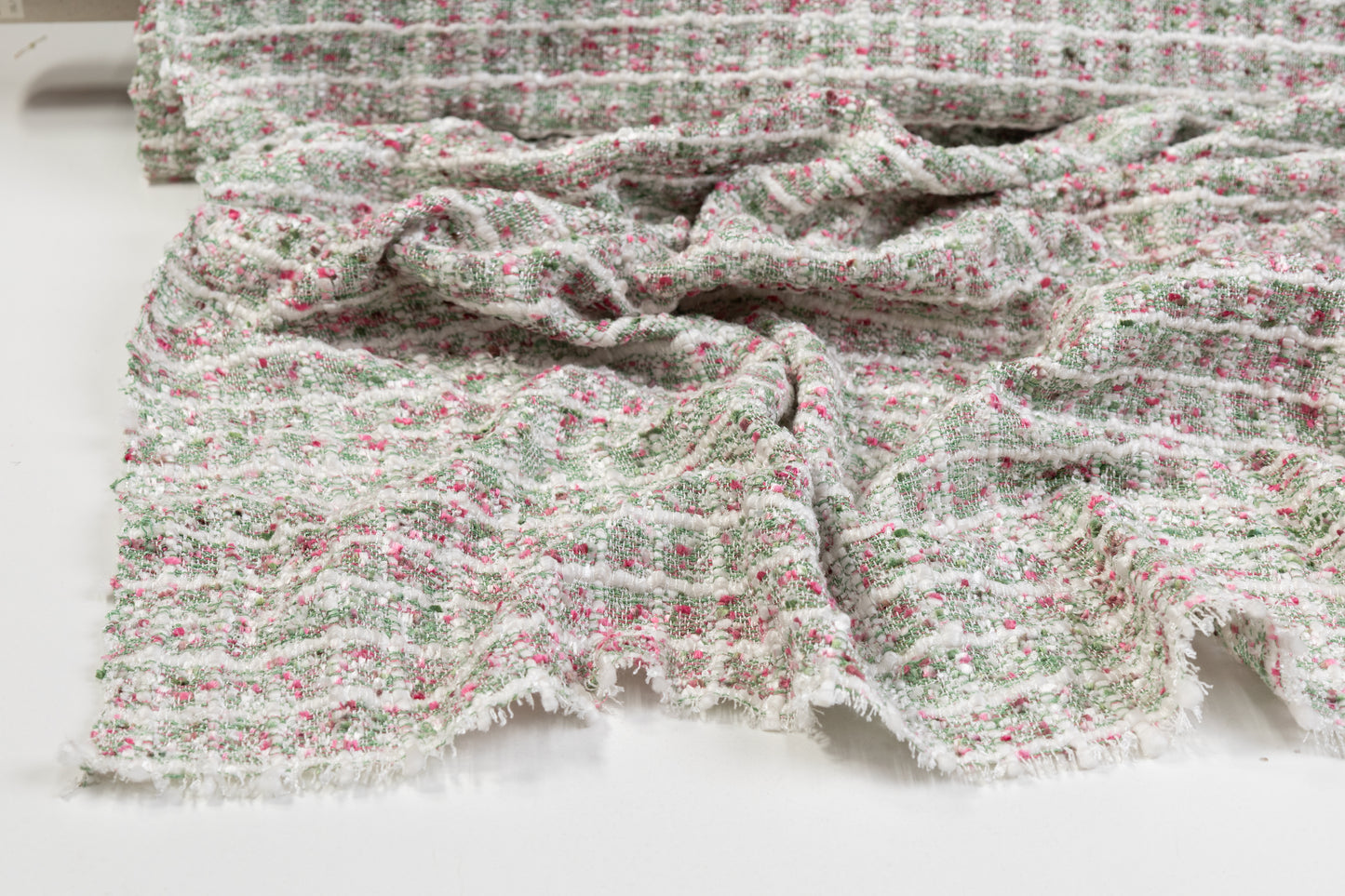 Viscose Chenille Tweed - Green / Pink / White
