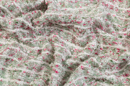 Viscose Chenille Tweed - Green / Pink / White