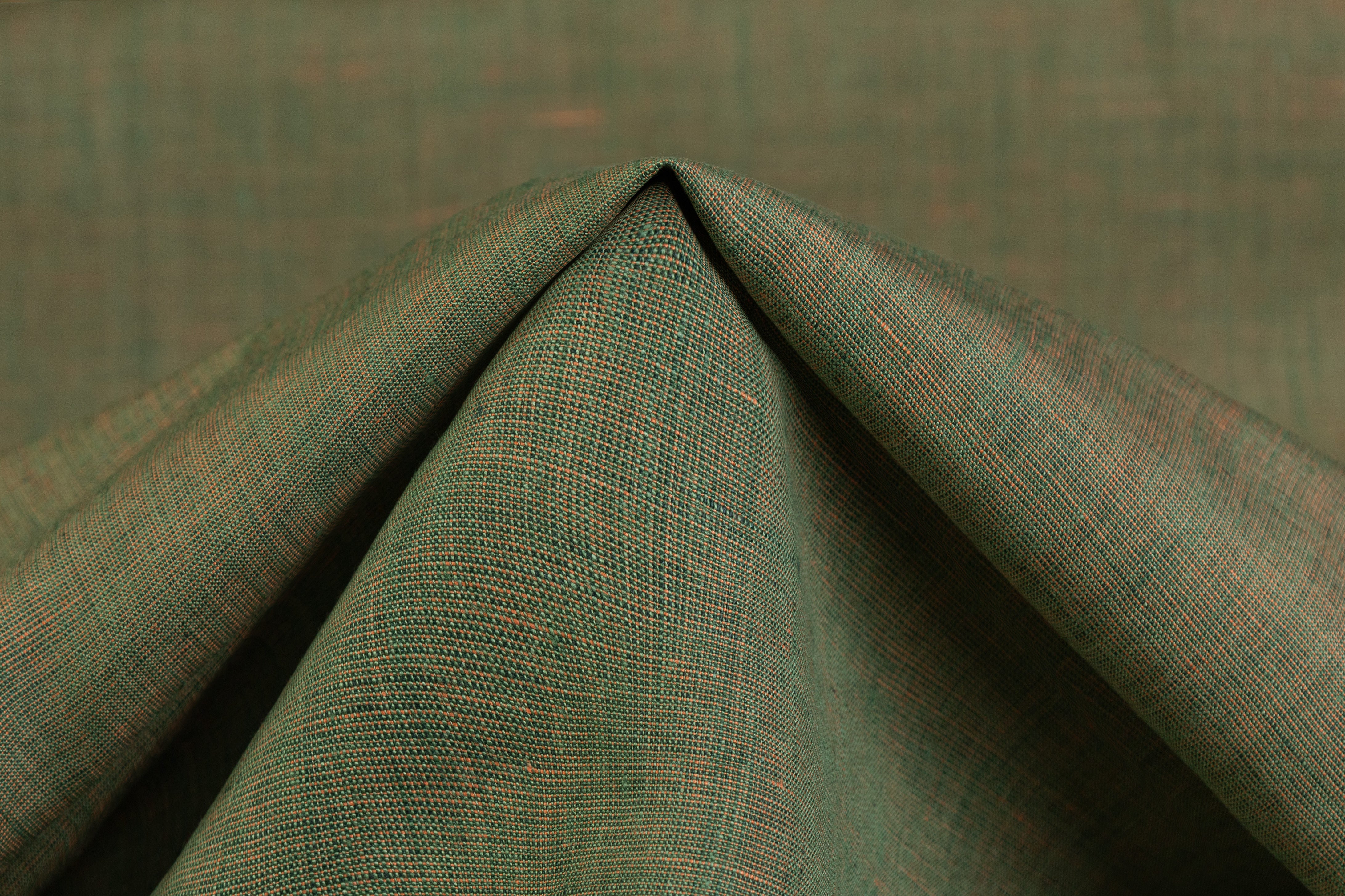 Two Tone Italian Linen - Green / Peach