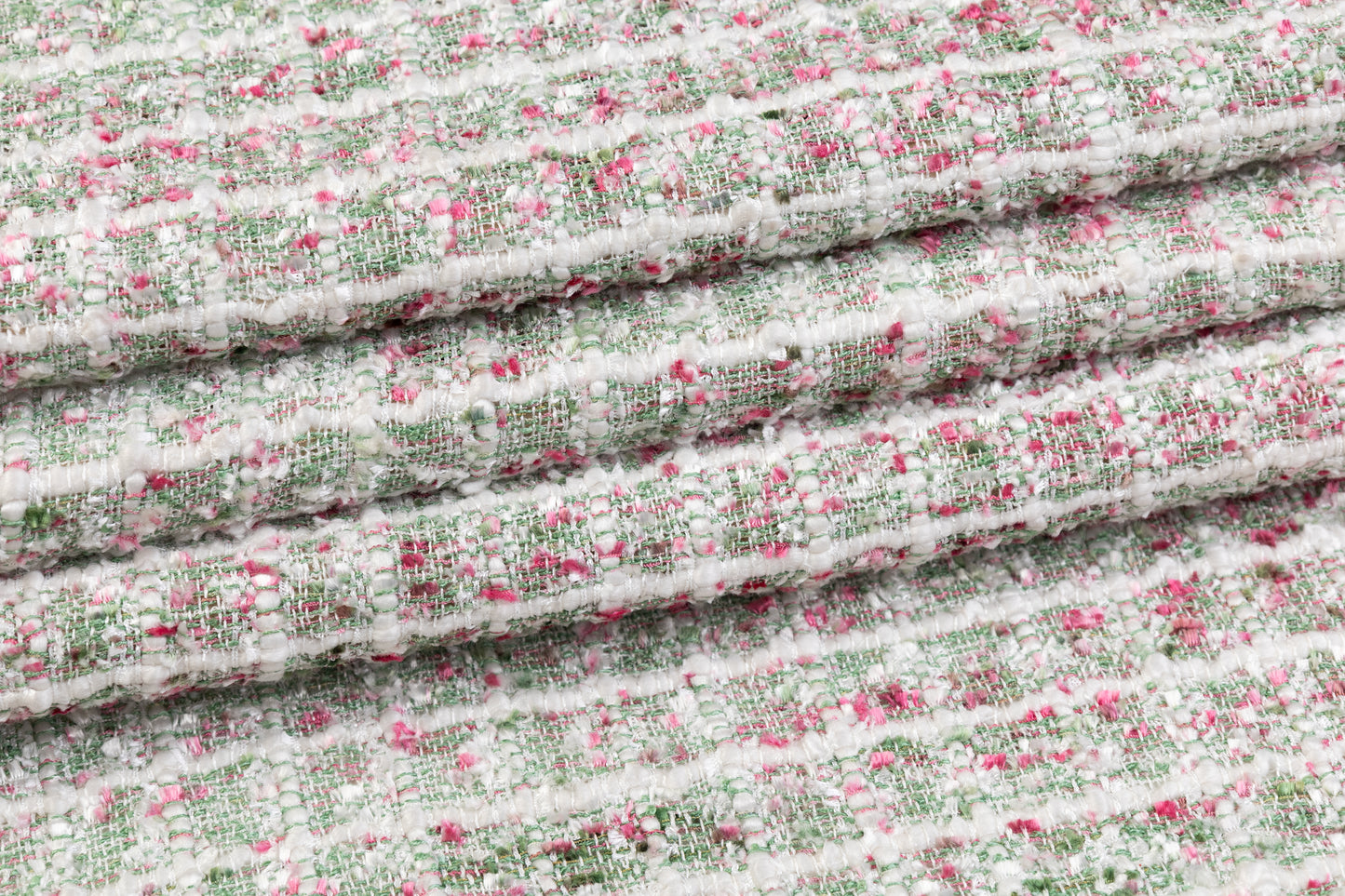 Viscose Chenille Tweed - Green / Pink / White