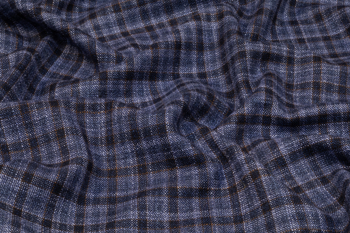 Vitale Barberis Canonico - Checked Italian Silk and Wool Flannel Suiting - Blue / Brown