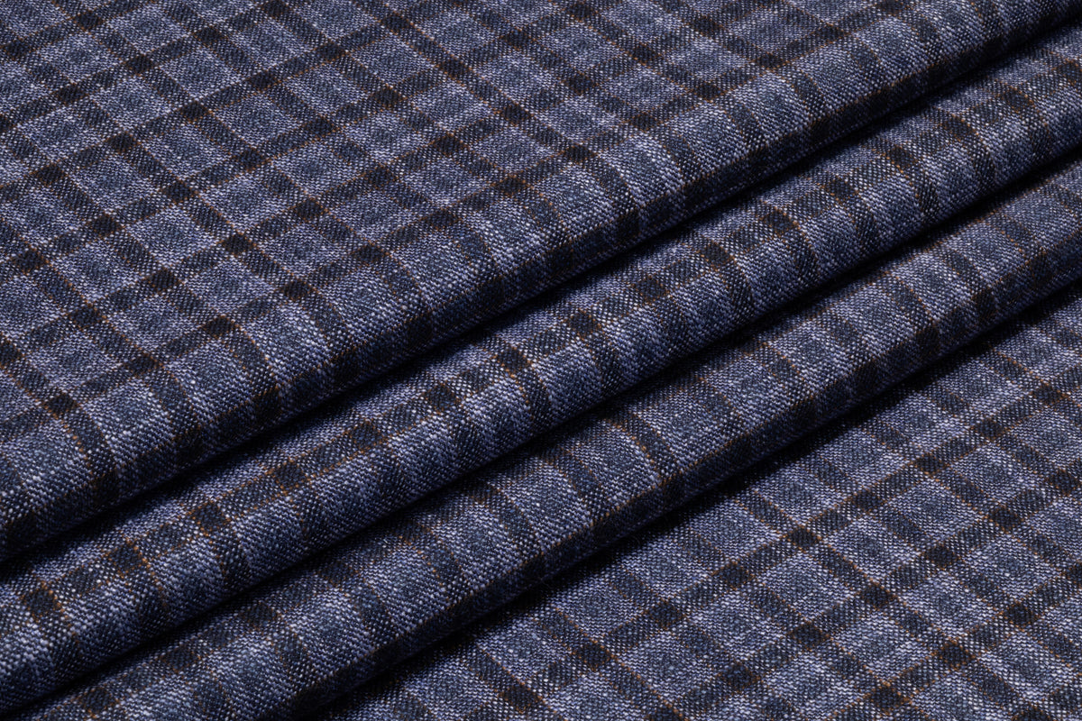 Vitale Barberis Canonico - Checked Italian Silk and Wool Flannel Suiting - Blue / Brown