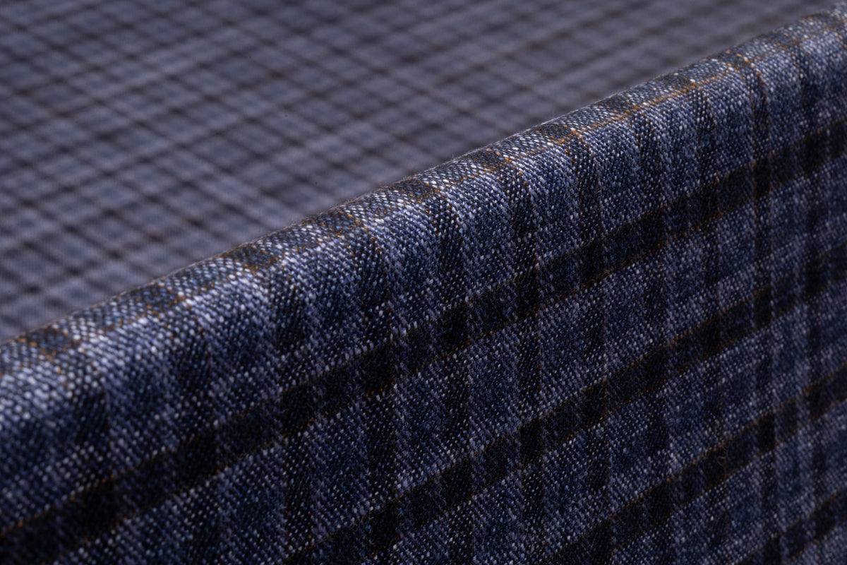 Vitale Barberis Canonico - Checked Italian Silk and Wool Flannel Suiting - Blue / Brown