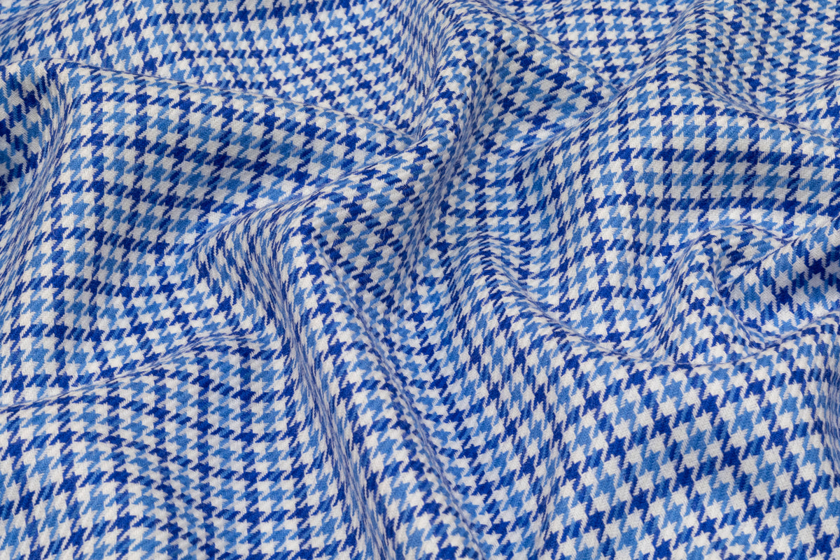Houndstooth Italian Wool Suiting - Blue / Off White