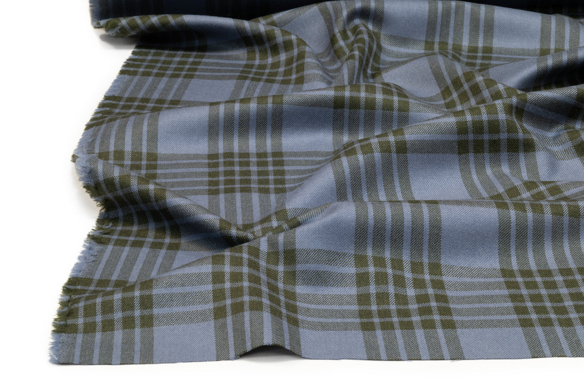 Plaid Italian Wool Suiting - Green / Slate Blue