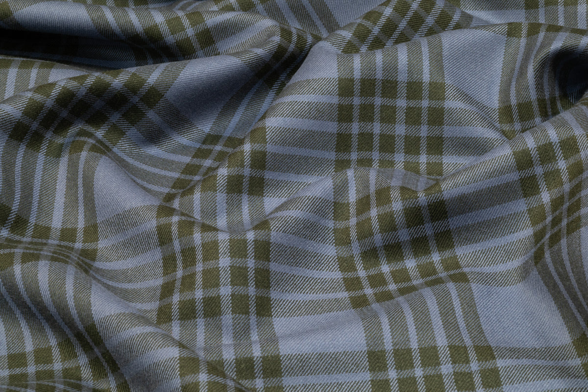 Plaid Italian Wool Suiting - Green / Slate Blue