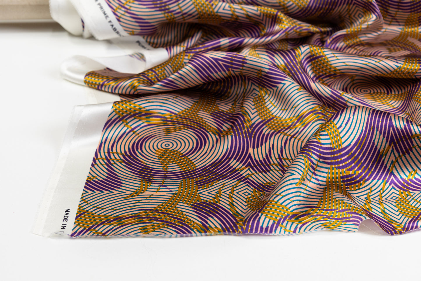 Abstract Italian Silk Charmeuse - Purple / Gold / Blue