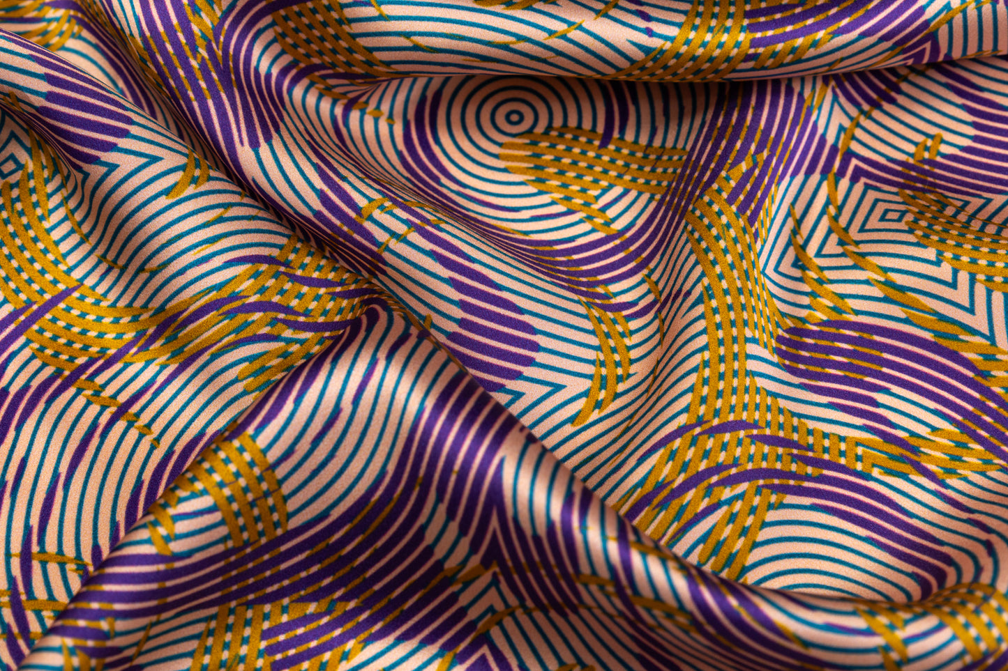 Abstract Italian Silk Charmeuse - Purple / Gold / Blue