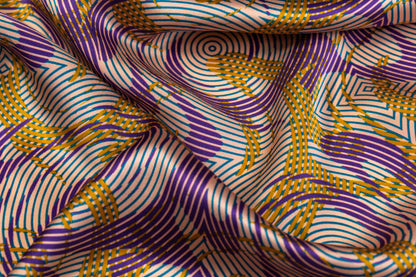 Abstract Italian Silk Charmeuse - Purple / Gold / Blue