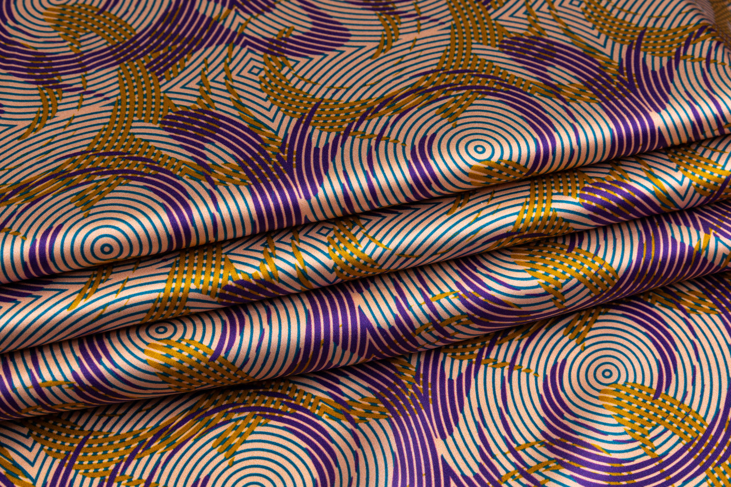 Abstract Italian Silk Charmeuse - Purple / Gold / Blue