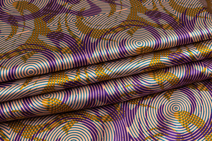 Abstract Italian Silk Charmeuse - Purple / Gold / Blue