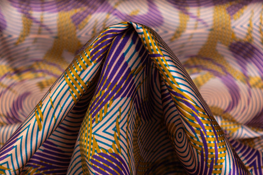 Abstract Italian Silk Charmeuse - Purple / Gold / Blue