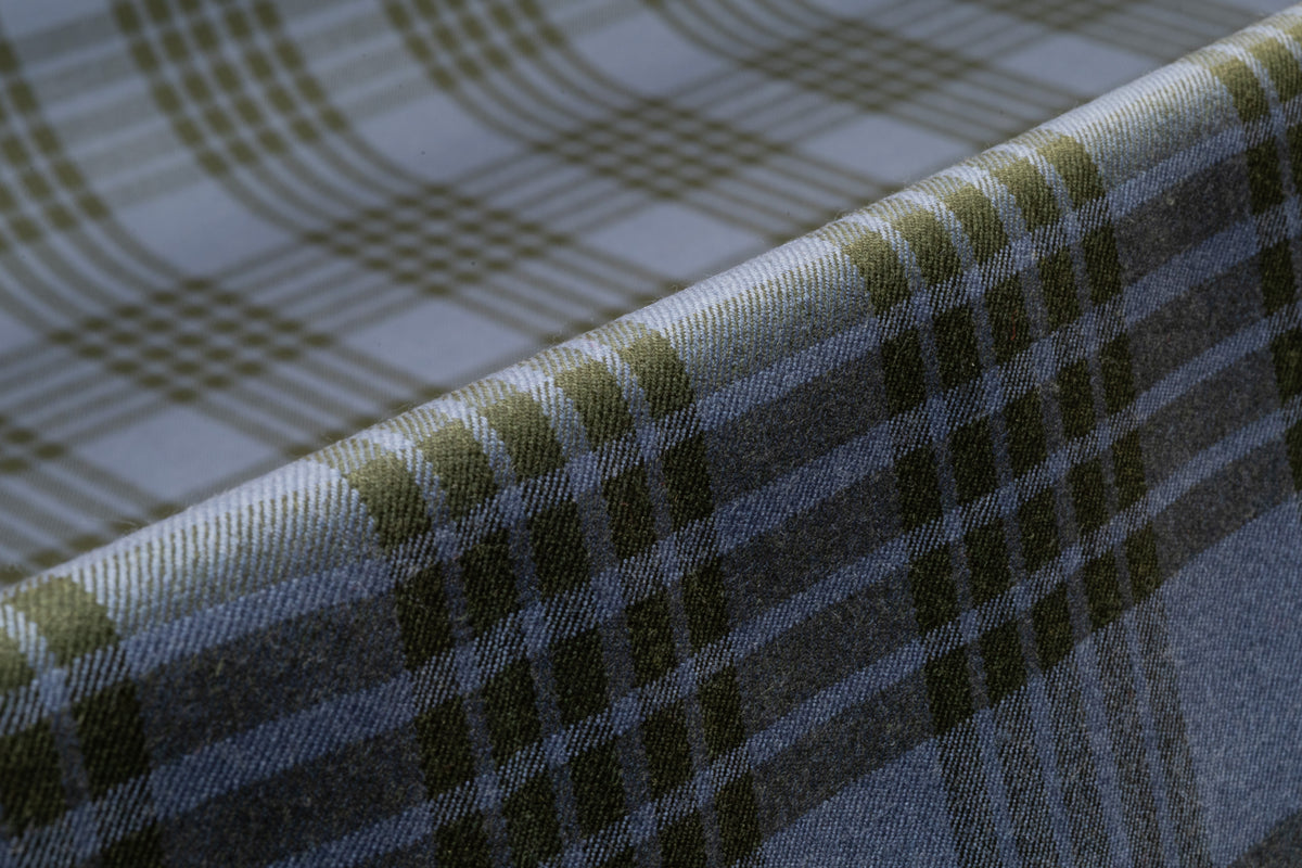 Plaid Italian Wool Suiting - Green / Slate Blue