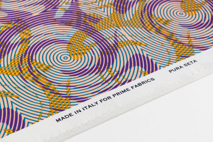 Abstract Italian Silk Charmeuse - Purple / Gold / Blue