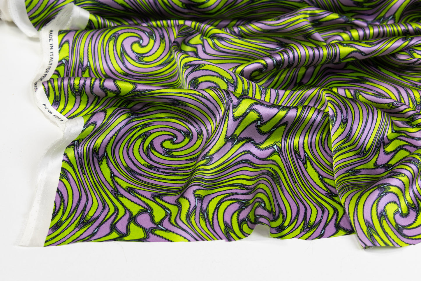 Abstract Italian Silk Charmeuse - Green / Purple
