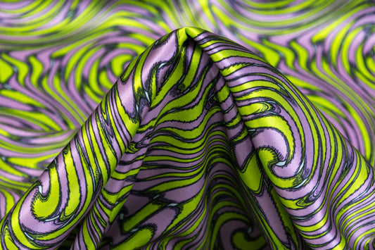 Abstract Italian Silk Charmeuse - Green / Purple