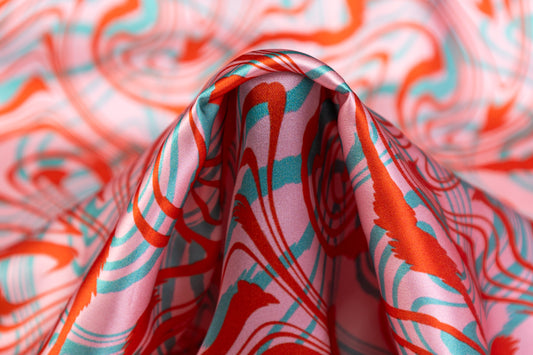 Abstract Italian Silk Charmeuse - Pink / Red / Turquoise