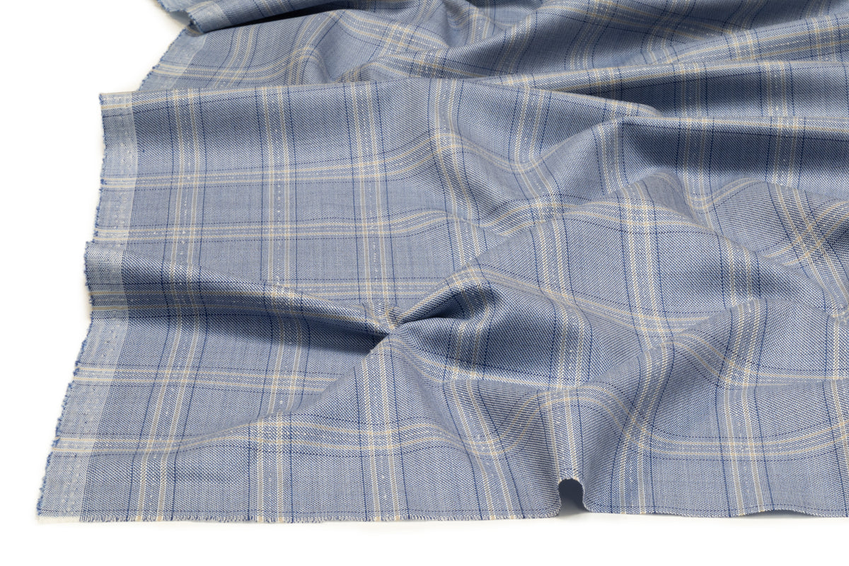 Textured Plaid Italian Wool Suiting - Blue / Tan