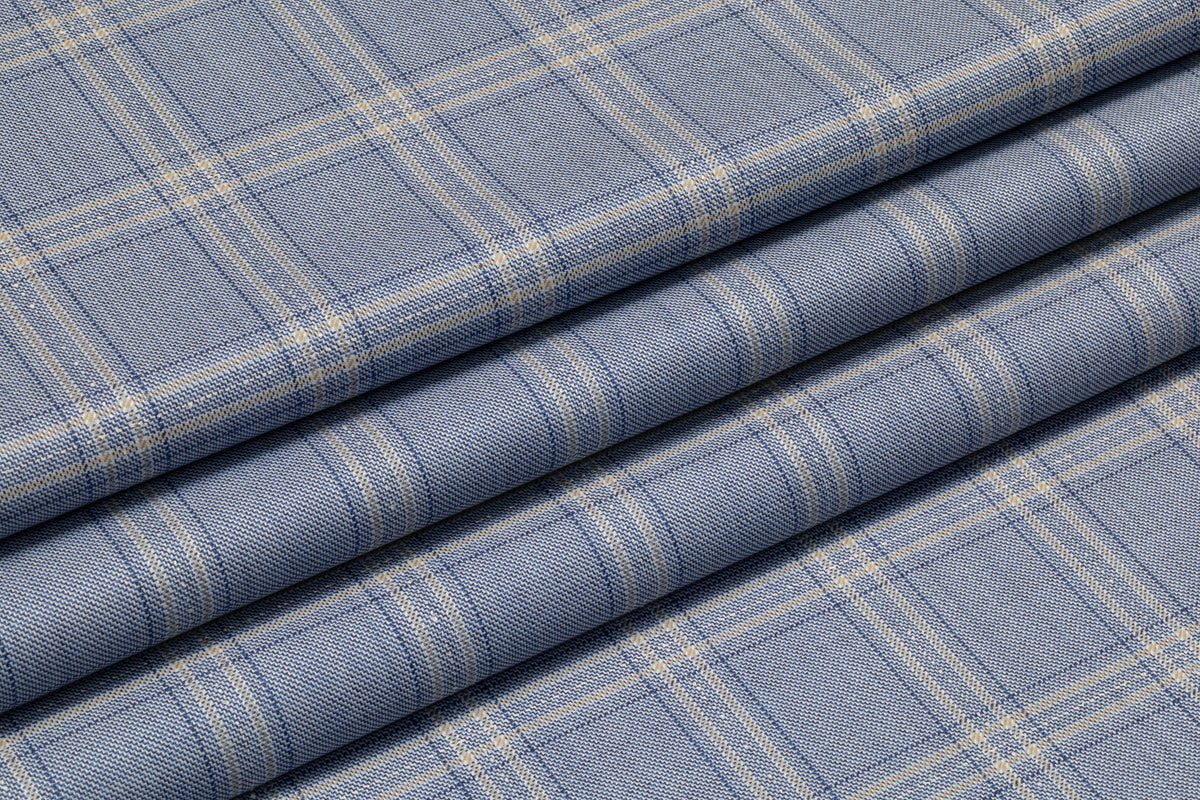 Textured Plaid Italian Wool Suiting - Blue / Tan