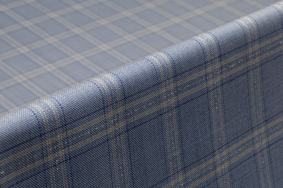 Textured Plaid Italian Wool Suiting - Blue / Tan