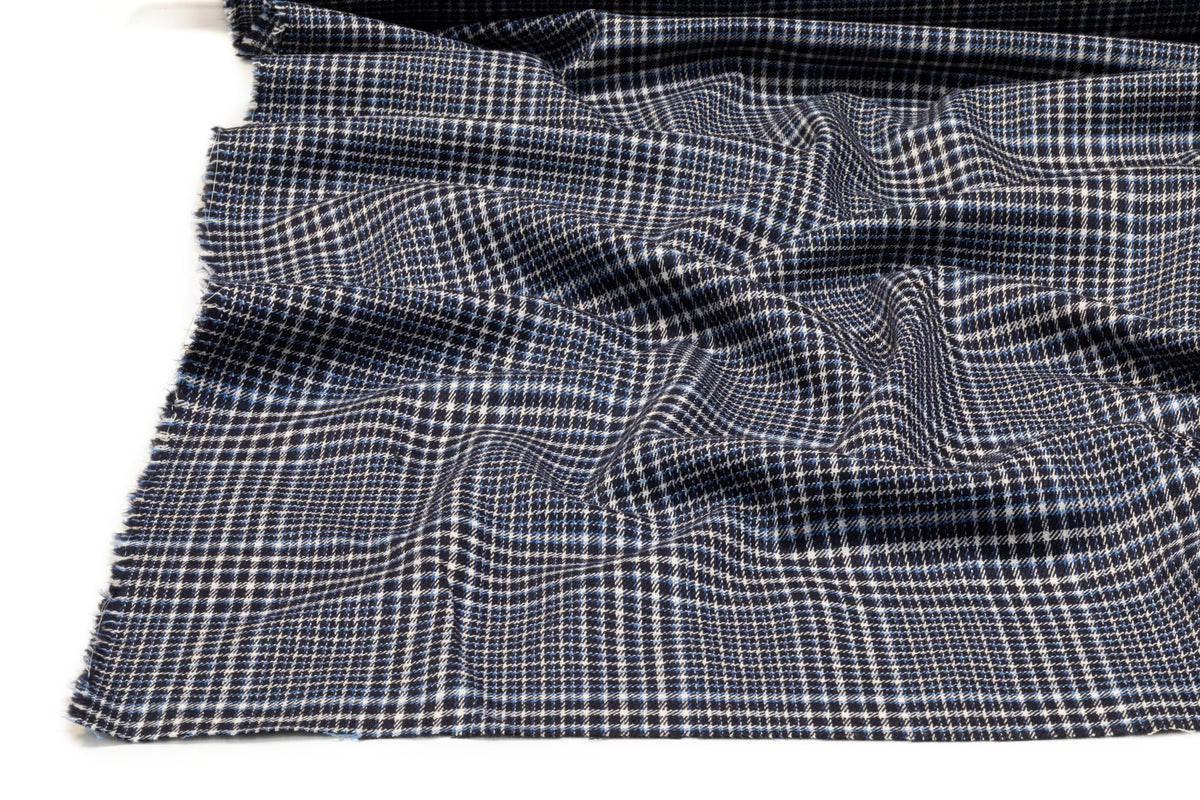 Checked Italian Cotton Wool Suiting - Blue / White