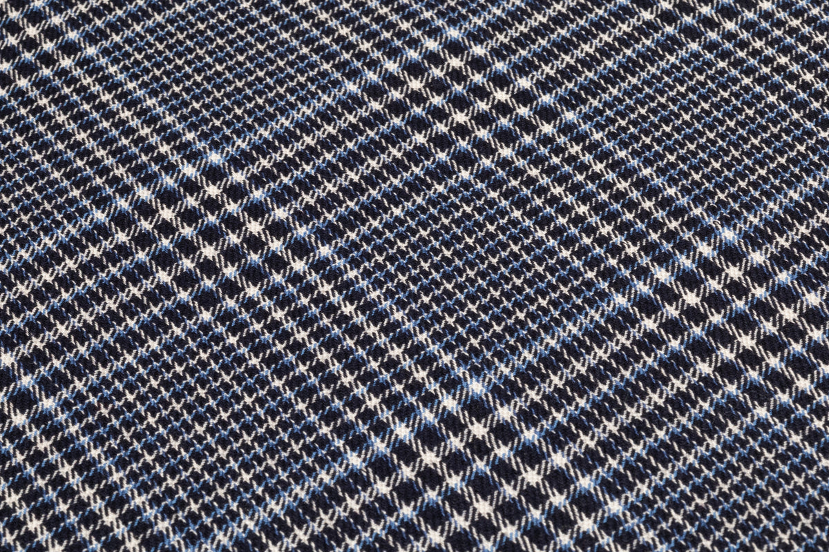 Checked Italian Cotton Wool Suiting - Blue / White