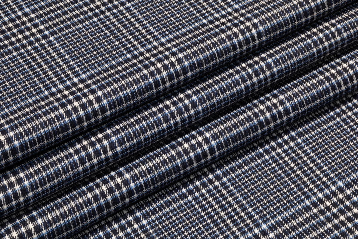 Checked Italian Cotton Wool Suiting - Blue / White
