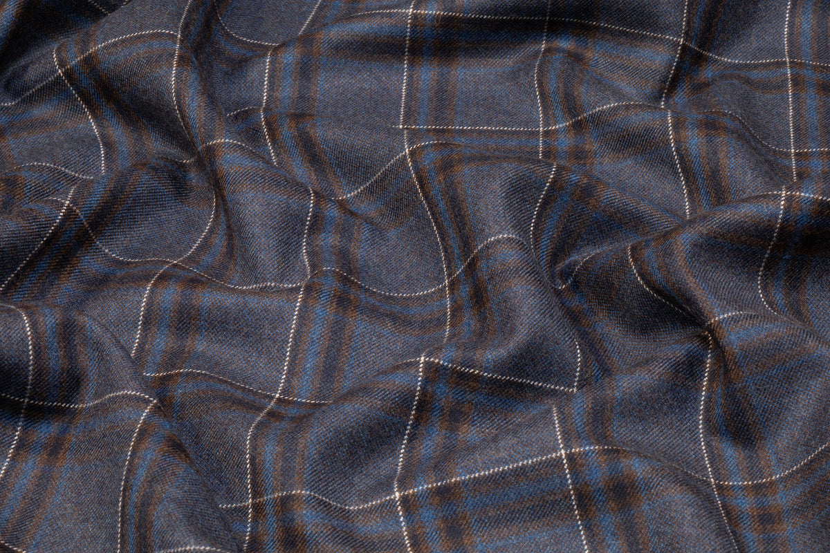Plaid Italian Wool Suiting - Blue / Brown