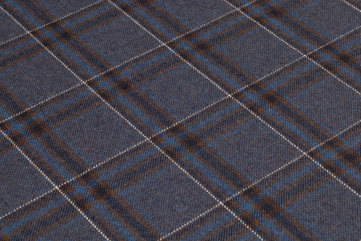 Plaid Italian Wool Suiting - Blue / Brown