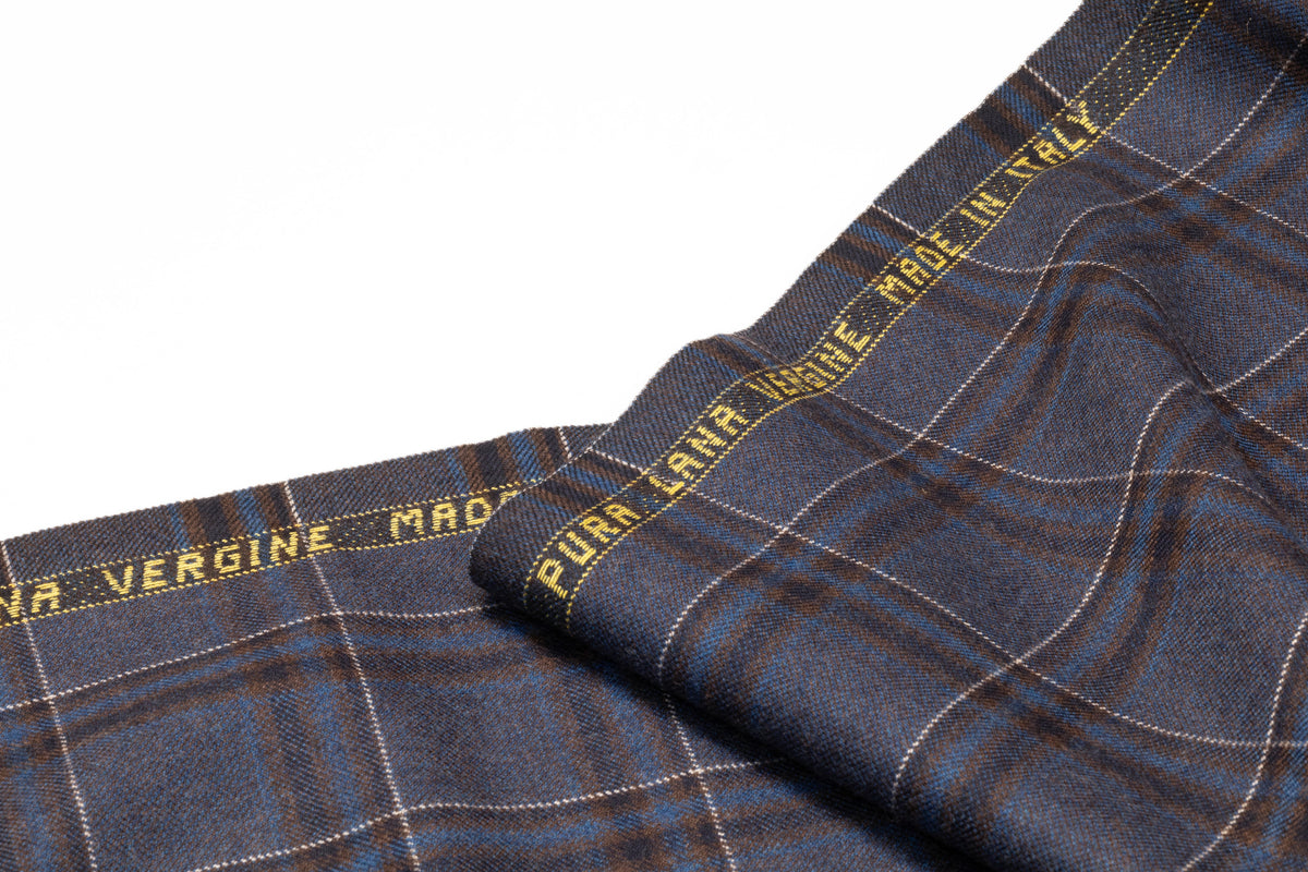 Plaid Italian Wool Suiting - Blue / Brown