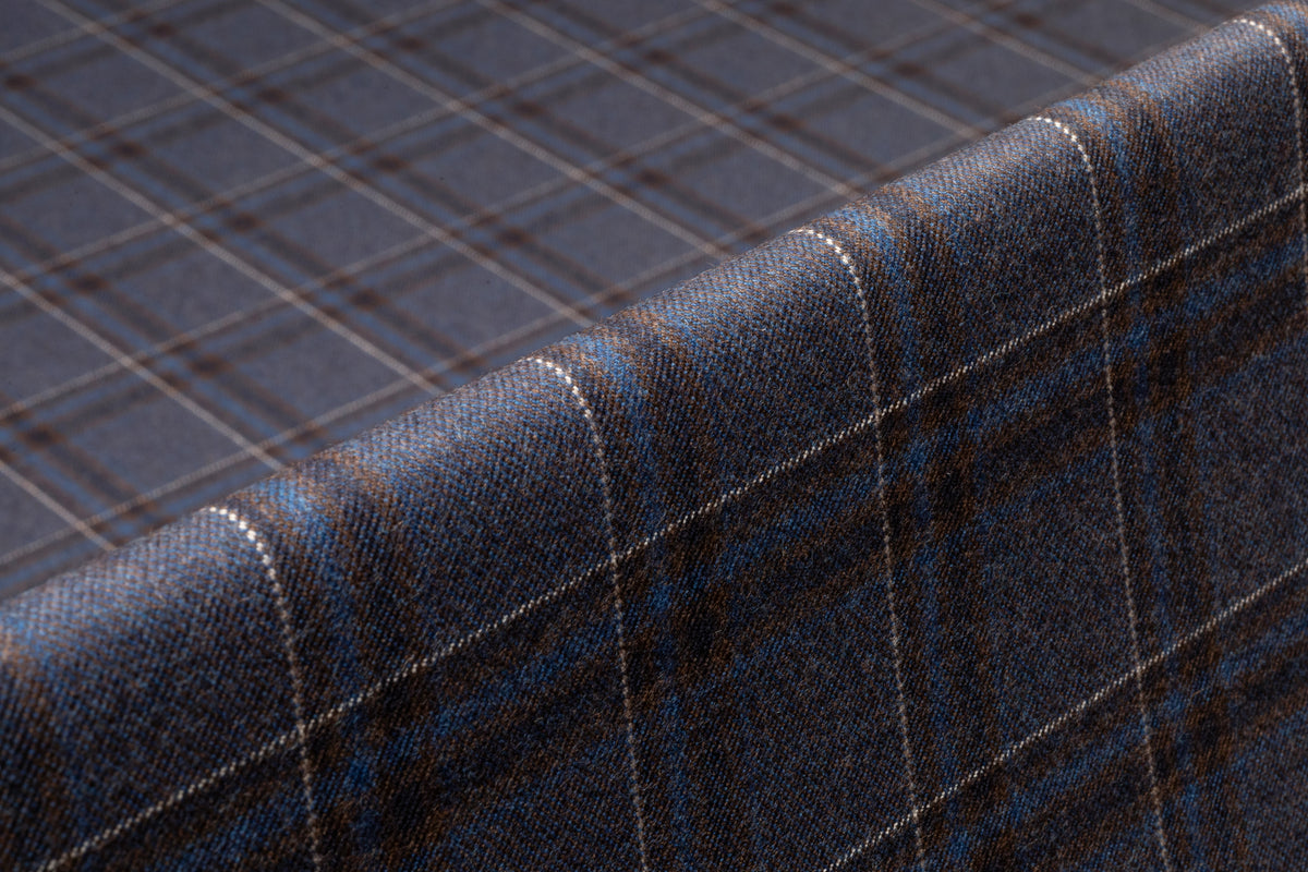 Plaid Italian Wool Suiting - Blue / Brown