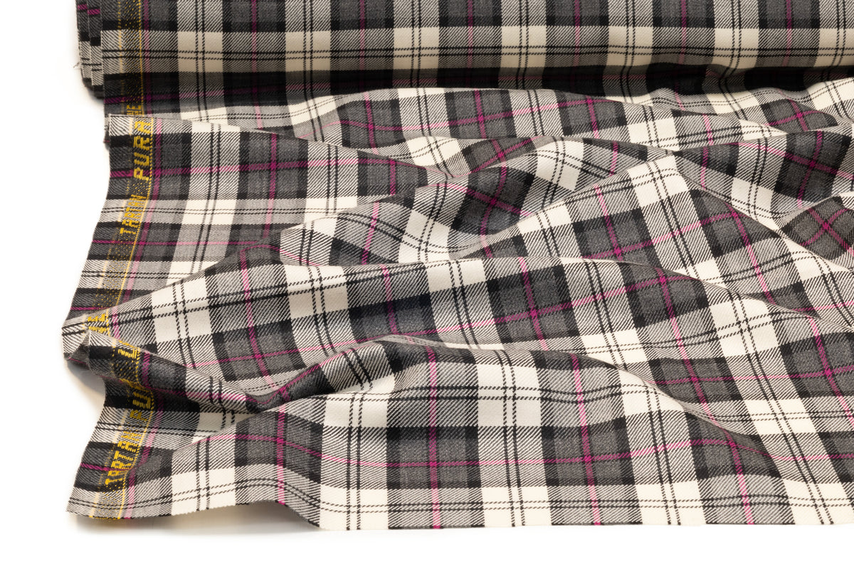 Tartan Italian Wool Suiting - Pink / Gray / Ivory