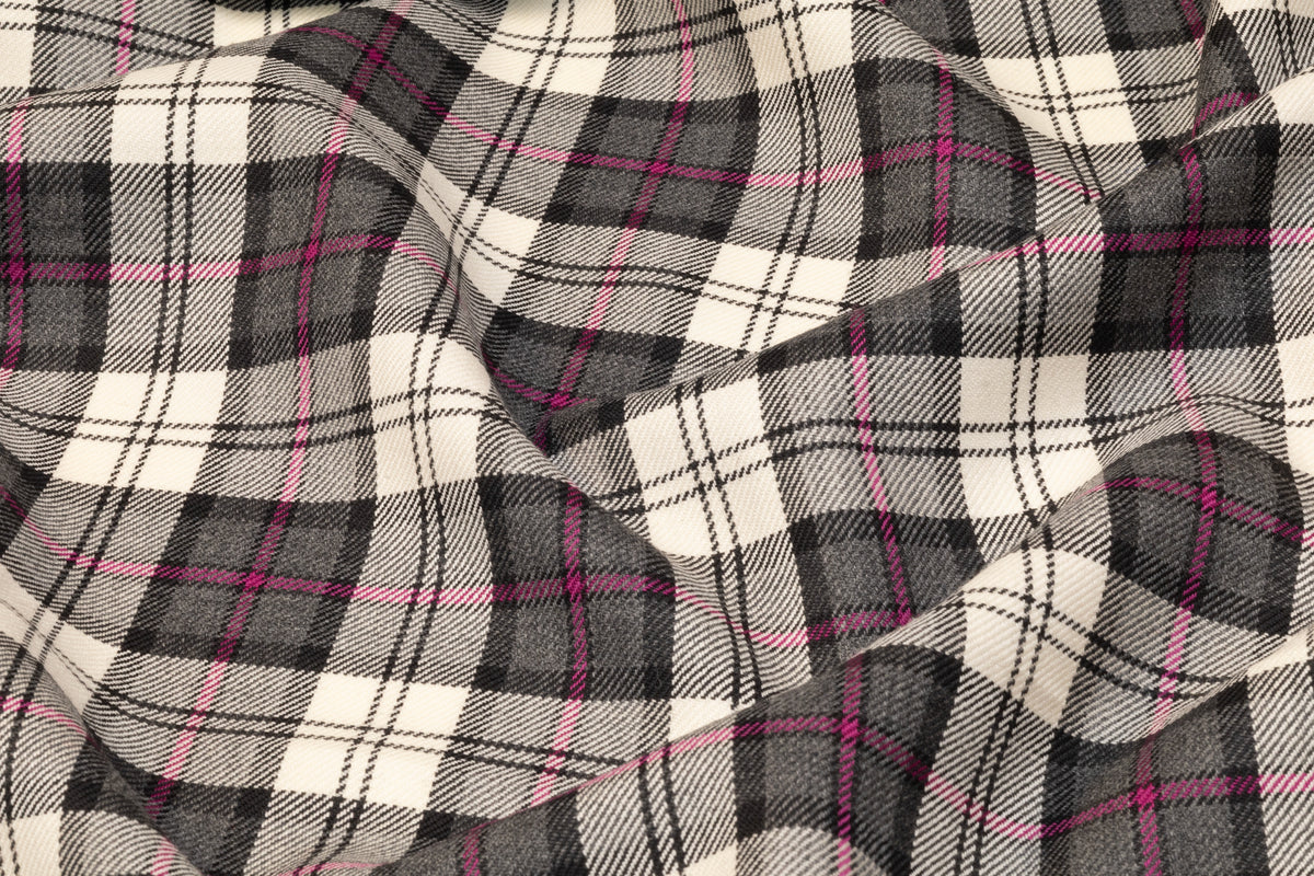 Tartan Italian Wool Suiting - Pink / Gray / Ivory