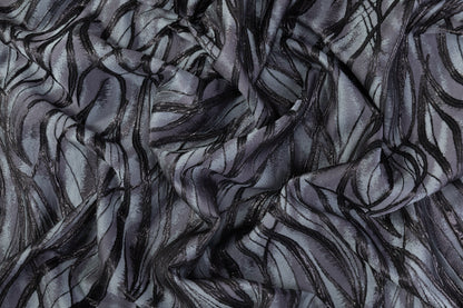 Abstract Metallic Cloqué Brocade -Gray / Black