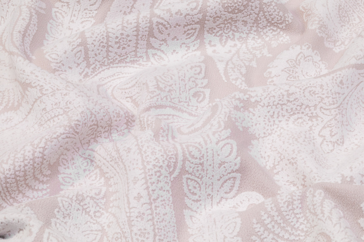 Paisley Italian Flocked Double Wool Crepe - Blush / White