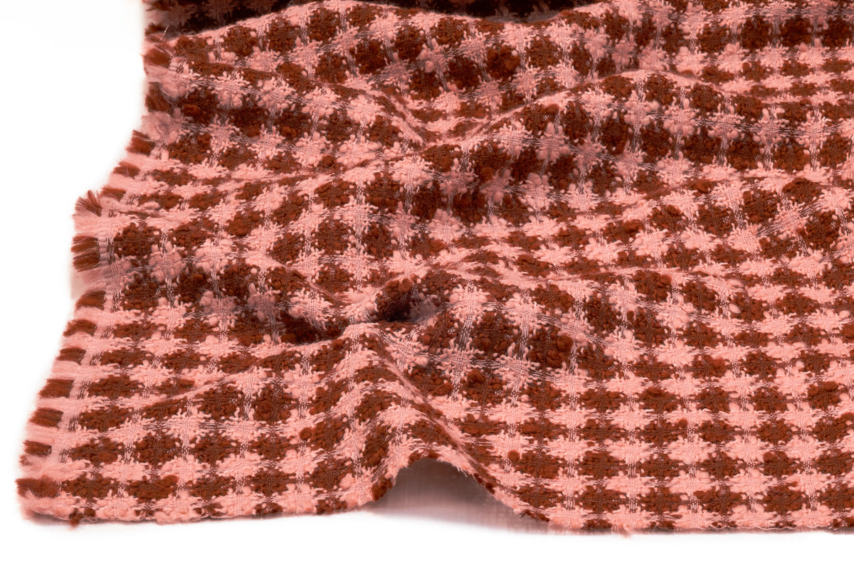 Checked Italian Wool Blend Tweed - Peachy Blush / Crater Brown
