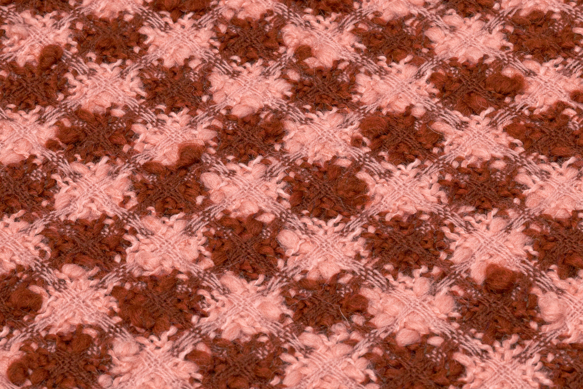Checked Italian Wool Blend Tweed - Peachy Blush / Crater Brown