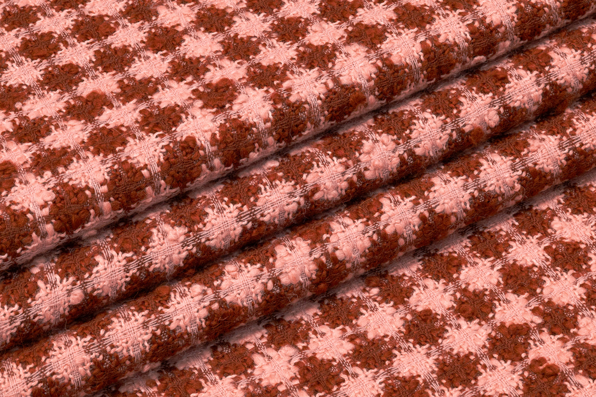 Checked Italian Wool Blend Tweed - Peachy Blush / Crater Brown