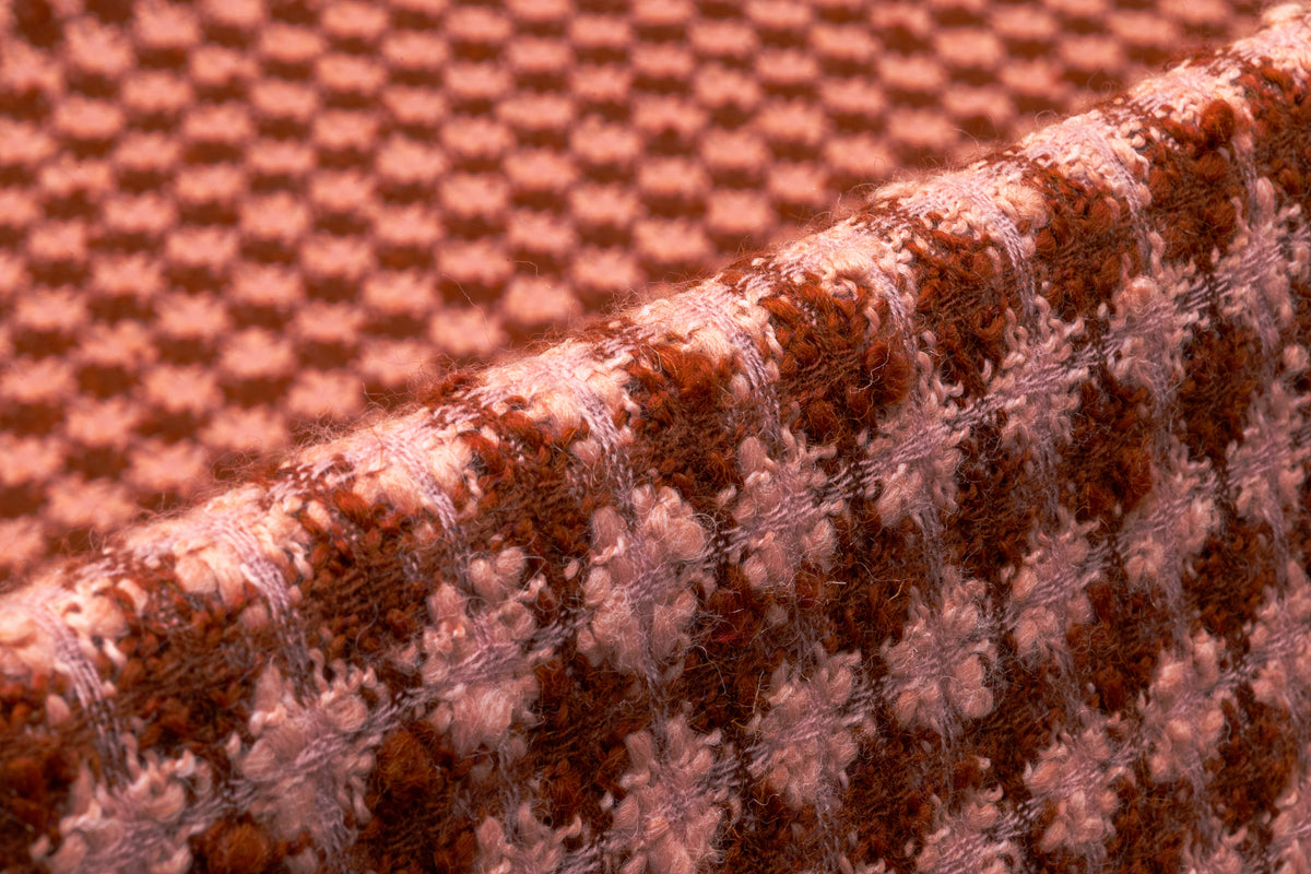 Checked Italian Wool Blend Tweed - Peachy Blush / Crater Brown