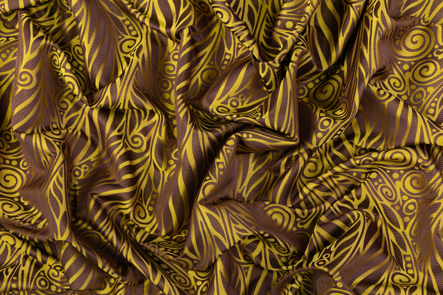Abstract Italian Satin Brocade - Yellow / Brown