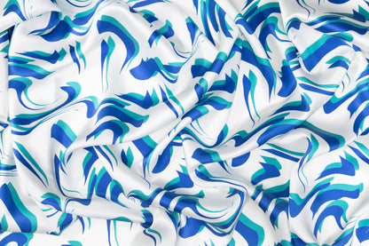 Abstract Italian Silk Charmeuse - Blue / Teal / White