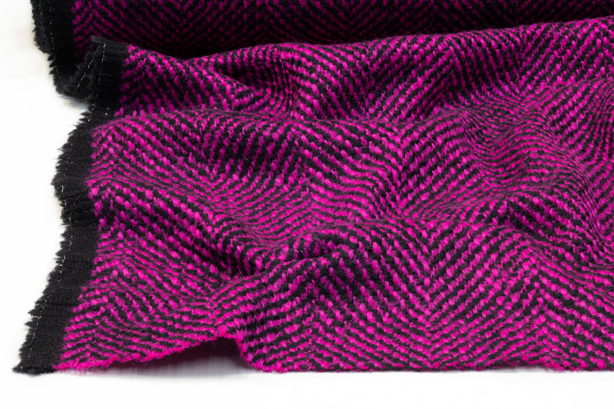 Herringbone Italian Wool Coating - Fucshia / Black